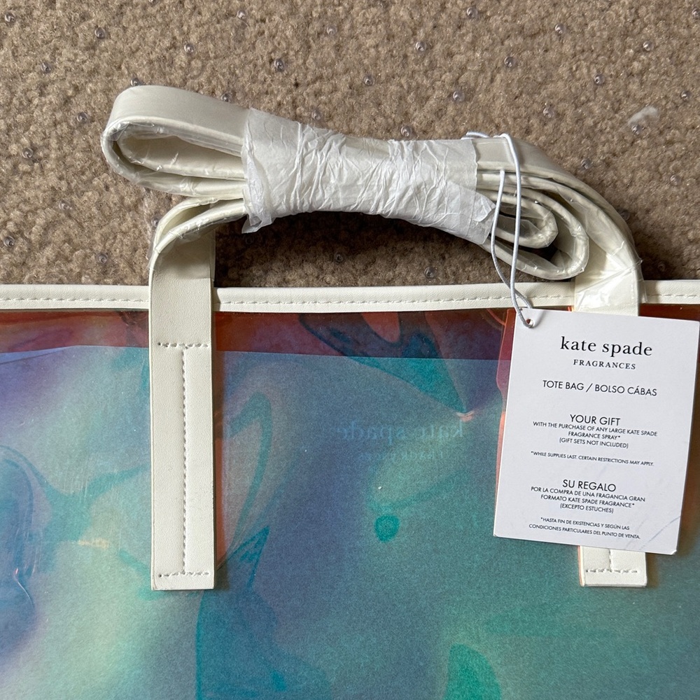 kate spade Iridescent Holographic Tote in Pink and Blue with White Trim - Picture 2 of 4